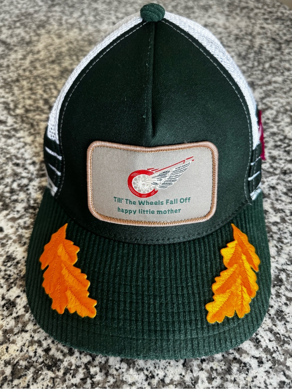 Happy Little Mother Green Corduroy Trucker Hat Till The Wheels Fall Off limited